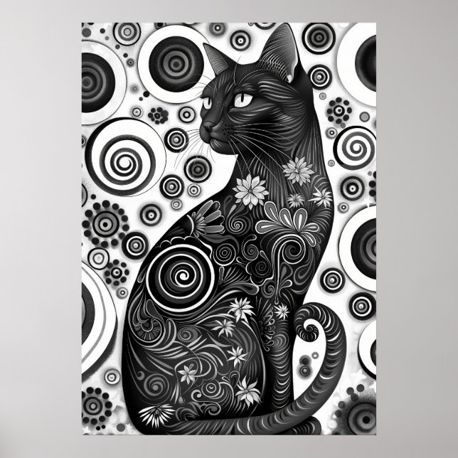 Gustav Klimt Inspired Black and White Cat Poster (Front)