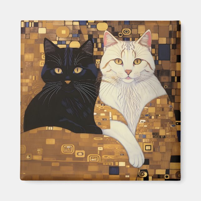 Gustav Klimt Inspired Two Cats In Bed Magnet (Front)