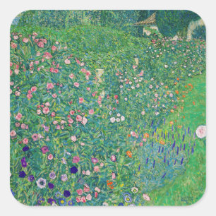 Gustav Klimt - Italian Garden Landscape Square Sticker