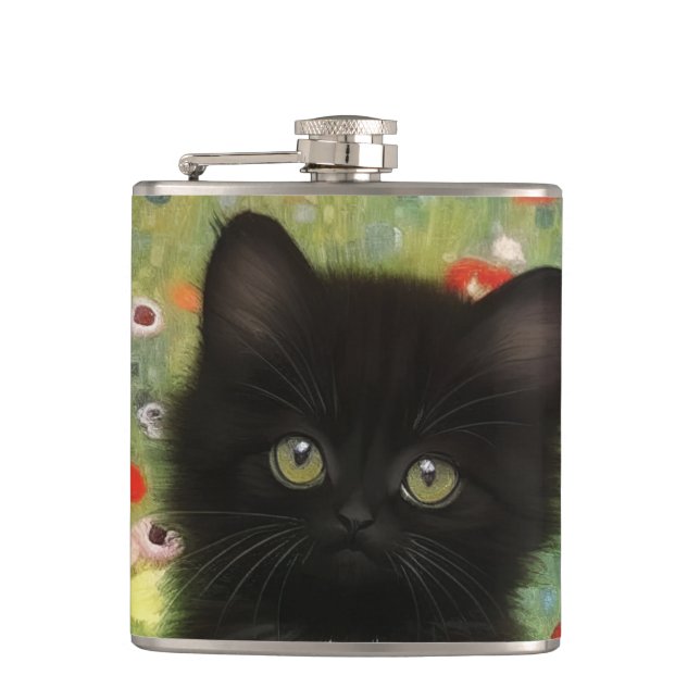Gustav Klimt Kitten Hip Flask (Front)