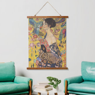 Gustav Klimt Lady with a Fan  Art Nouveau Hanging Tapestry