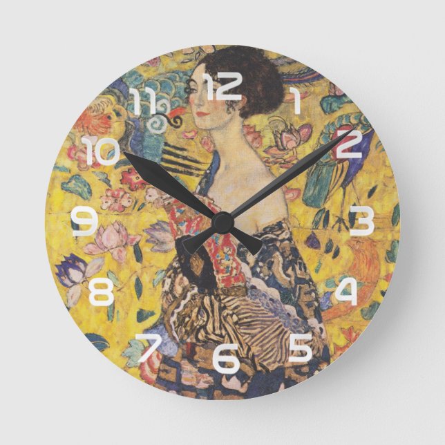 Gustav Klimt Lady with a Fan  Art Nouveau Round Clock (Front)
