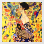 Gustav Klimt Lady with Fan<br><div class="desc">Window Cling featuring Gustav Klimt’s oil painting Lady with Fan (1918). A woman wearing a blue kimono holds a red fan against a colourful yellow background of flowers and peacocks. A great gift for fans of Japonisme and European art.</div>