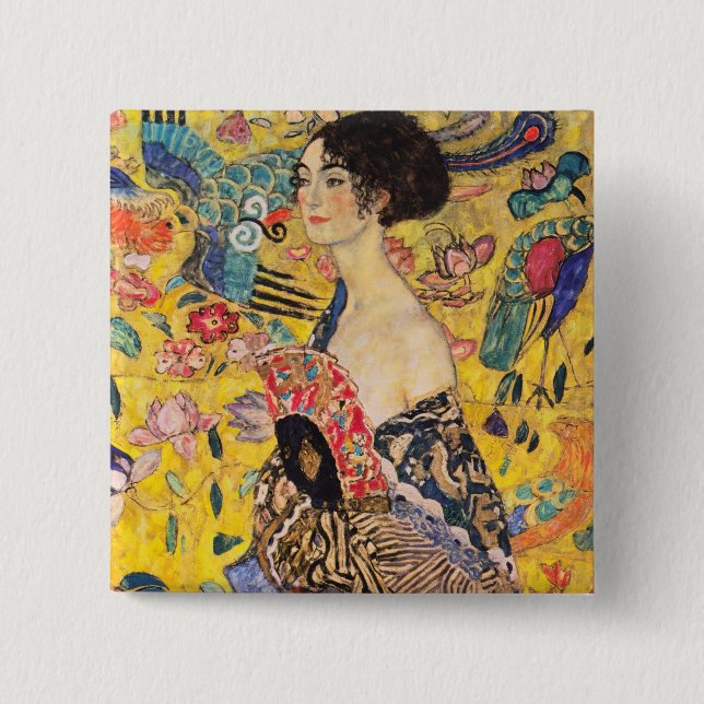 Gustav Klimt - Lady with Fan 15 Cm Square Badge (Front)