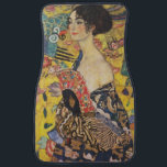 Gustav Klimt Lady With Fan Art Nouveau Painting Car Mat<br><div class="desc">Gustav Klimt Lady With Fan Art Nouveau Painting This half portrait of a beautiful woman shows a yellow background with asiatic ornaments, colourful birds and lotus flowers. The lady wears a dress in the style of a kimono imprinted with motives of a Chinese dragon dress. Beautiful artistic romantic decorative fine...</div>