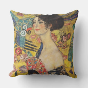 Gustav Klimt Lady With Fan Art Nouveau Painting Cushion
