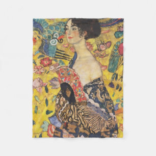 Gustav Klimt Lady With Fan Art Nouveau Painting Fleece Blanket