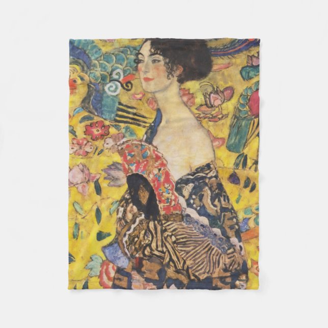 Gustav Klimt Lady With Fan Art Nouveau Painting Fleece Blanket (Front)