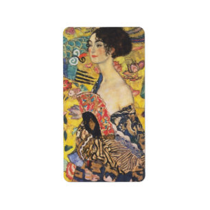 Gustav Klimt Lady With Fan Art Nouveau Painting Label