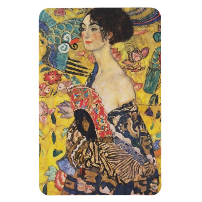 Gustav Klimt Lady With Fan Art Nouveau Painting Magnet (Vertical)