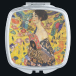 Gustav Klimt Lady With Fan Art Nouveau Painting Makeup Mirror<br><div class="desc">Gustav Klimt Lady With Fan Art Nouveau Painting This half portrait of a beautiful woman shows a yellow background with asiatic ornaments, colourful birds and lotus flowers. The lady wears a dress in the style of a kimono imprinted with motives of a Chinese dragon dress. Beautiful artistic romantic decorative fine...</div>