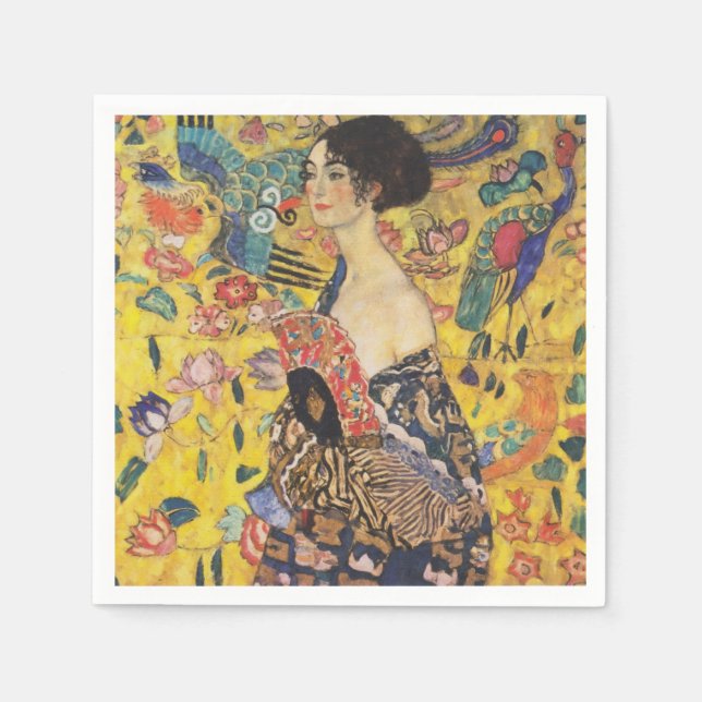 Gustav Klimt Lady With Fan Art Nouveau Painting Napkin (Front)