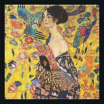 Gustav Klimt Lady With Fan Art Nouveau Painting Photo Print<br><div class="desc">Gustav Klimt Lady With Fan Art Nouveau Painting This half portrait of a beautiful woman shows a yellow background with asiatic ornaments, colourful birds and lotus flowers. The lady wears a dress in the style of a kimono imprinted with motives of a Chinese dragon dress. Beautiful artistic romantic decorative fine...</div>