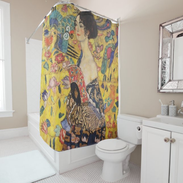 Gustav Klimt Lady With Fan Art Nouveau Painting Shower Curtain (In Situ)
