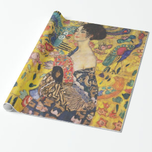 Gustav Klimt Lady With Fan Art Nouveau Painting Wrapping Paper