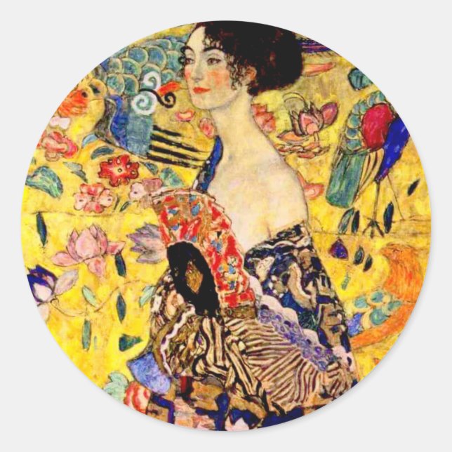 Gustav Klimt Lady with Fan Classic Round Sticker (Front)