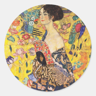 Gustav Klimt Lady With Fan Classic Round Sticker