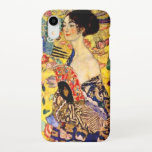 Gustav Klimt Lady with Fan iPhone Case<br><div class="desc">iPhone Case featuring Gustav Klimt’s oil painting Lady with Fan (1918). A woman wearing a blue kimono holds a red fan against a colourful yellow background of flowers and peacocks. A great gift for fans of Japonisme and European art.</div>