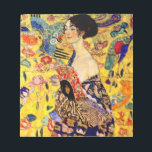 Gustav Klimt Lady with Fan Notepad<br><div class="desc">Notepad featuring Gustav Klimt’s oil painting Lady with Fan (1918). A woman wearing a blue kimono holds a red fan against a colourful yellow background of flowers and peacocks. A great gift for fans of Japonisme and European art.</div>