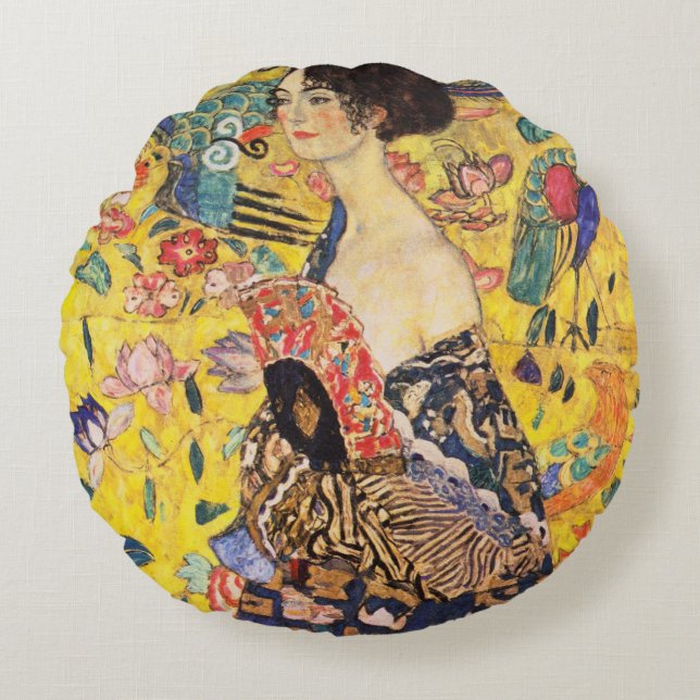 Gustav Klimt Lady With Fan Round Cushion (Front)