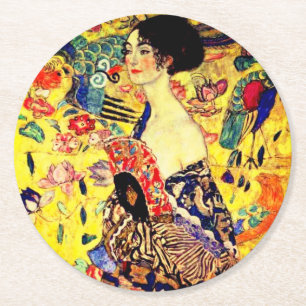 Gustav Klimt Lady with Fan Round Paper Coaster