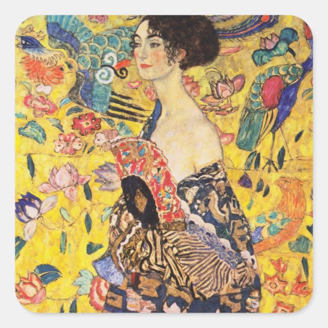 Gustav Klimt Lady With Fan Square Sticker (Front)