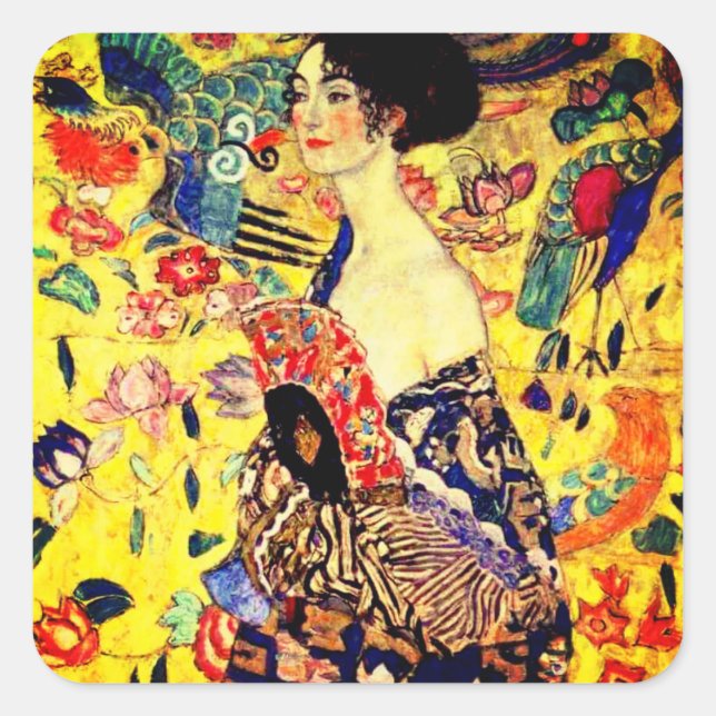 Gustav Klimt Lady with Fan Square Sticker (Front)