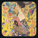 Gustav Klimt - Lady with Fan Square Sticker<br><div class="desc">Lady with Fan - Gustav Klimt,  Oil on Canvas,  1917-1918</div>