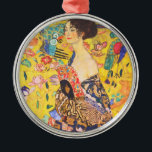 Gustav Klimt Lady With Fan vintage art nouveau Metal Ornament<br><div class="desc">Gustav Klimt Lady With Fan vintage art nouveau</div>