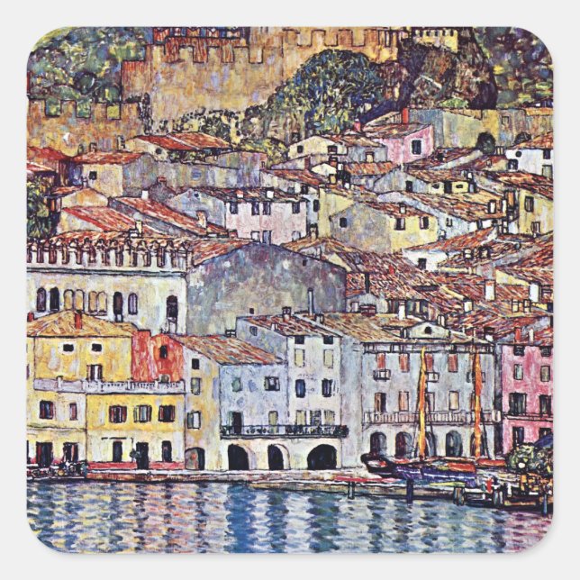 Gustav Klimt - Malcesine at Lake Garda Italy Square Sticker (Front)