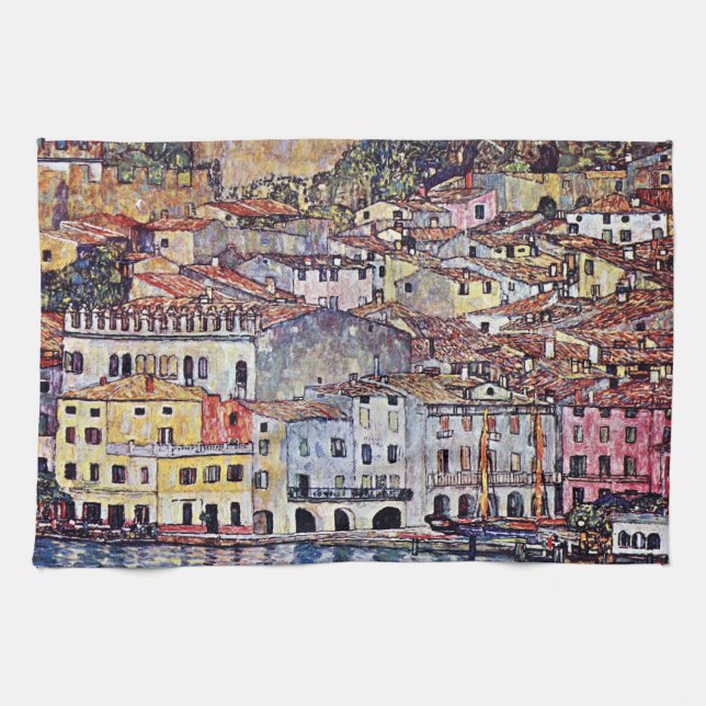 Gustav Klimt - Malcesine at Lake Garda Italy Tea Towel (Horizontal)