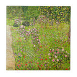 Gustav Klimt Orchard with Roses Ceramic Tile<br><div class="desc">Tile featuring Gustav Klimt’s oil painting Orchard with Roses (1911). Also known as Obstgarten mit Rosen,  a vibrant and green orchard is beautifully portrayed. Pink roses and other purple and red flowers line the orchard path. A marvellous gift for fans of Art Nouveau and Austrian art!</div>