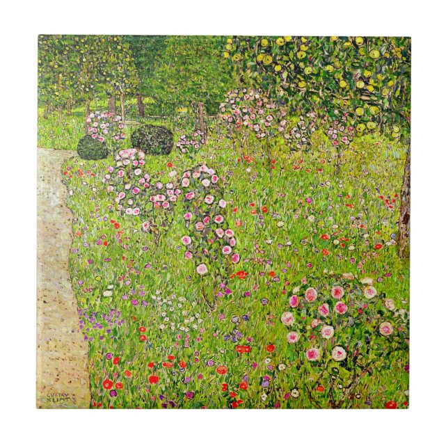 Gustav Klimt Orchard with Roses Ceramic Tile (Front)
