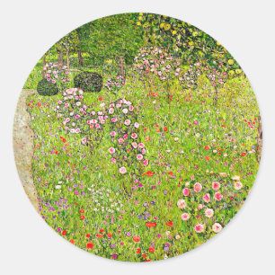 Gustav Klimt Orchard with Roses Classic Round Sticker