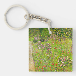 Gustav Klimt Orchard with Roses Key Ring