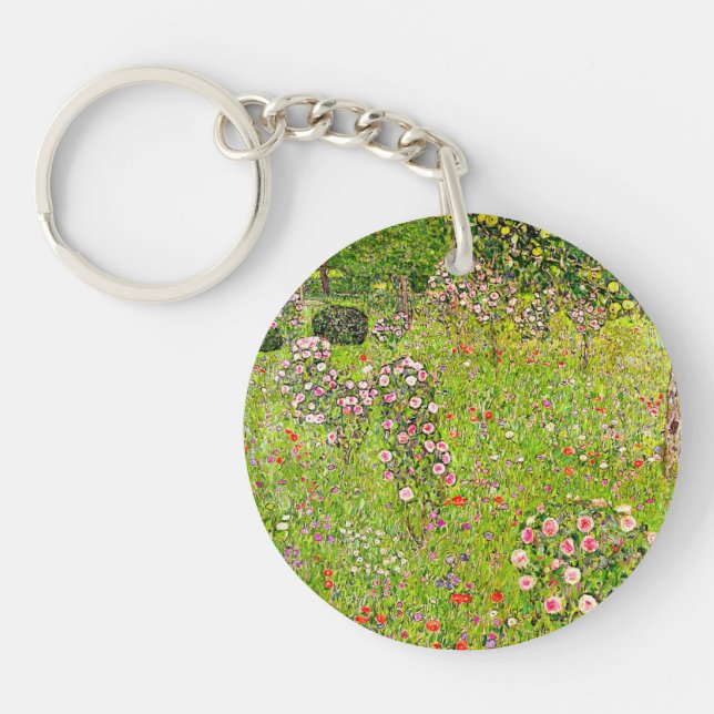 Gustav Klimt Orchard with Roses Key Ring (Front)