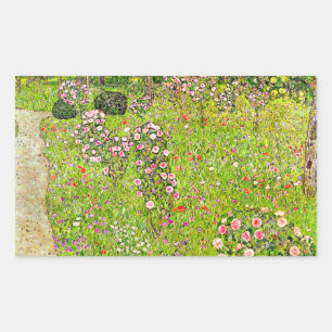Gustav Klimt Orchard with Roses Rectangular Sticker