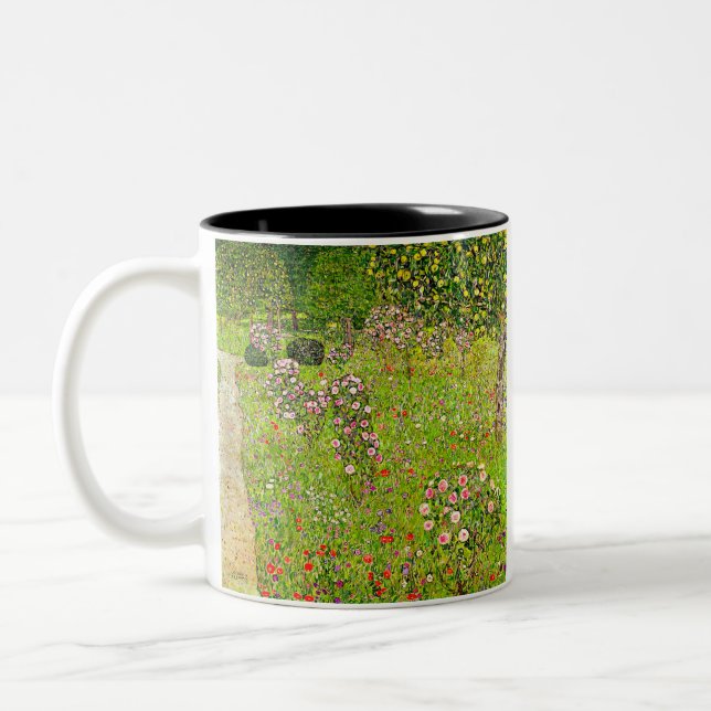 Gustav Klimt Orchard with Roses Two-Tone Coffee Mug (Left)