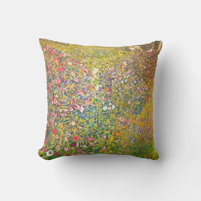 Gustav Klimt Pink Flowers Cushion (Front)