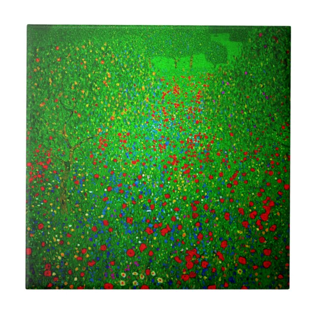 Gustav Klimt Poppy Field Ceramic Tile (Front)