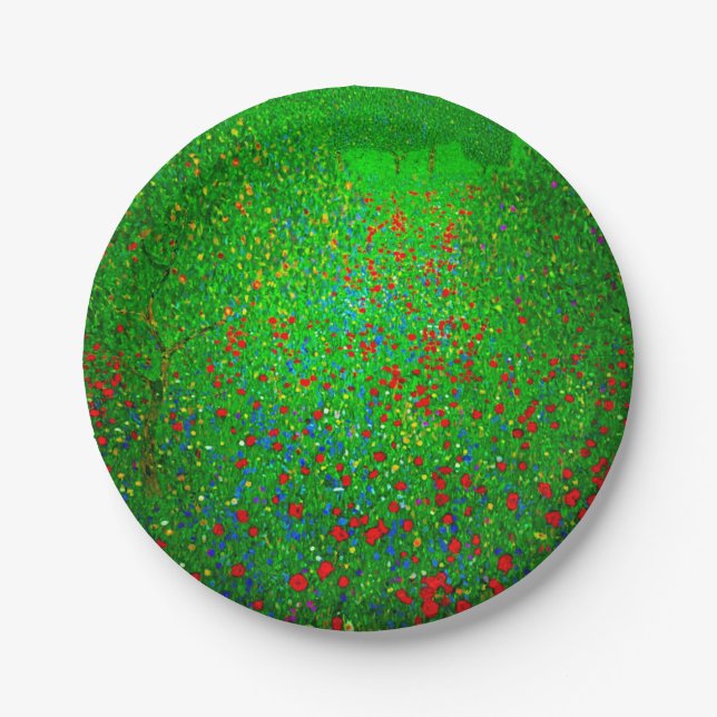 Gustav Klimt Poppy Field Paper Plate (Front)