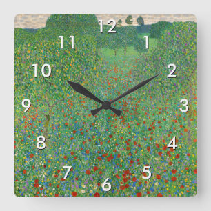 Gustav Klimt - Poppy Field Square Wall Clock
