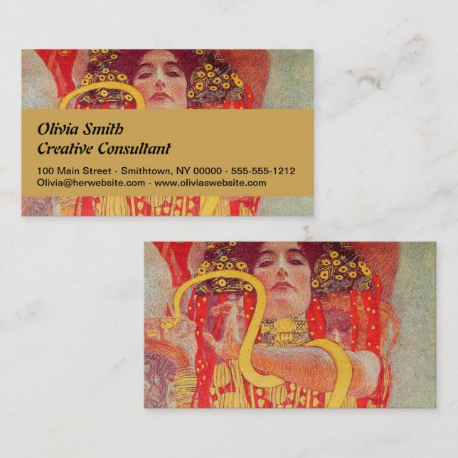 Gustav Klimt Red Woman Gold Snake Painting Business Card (Front/Back)