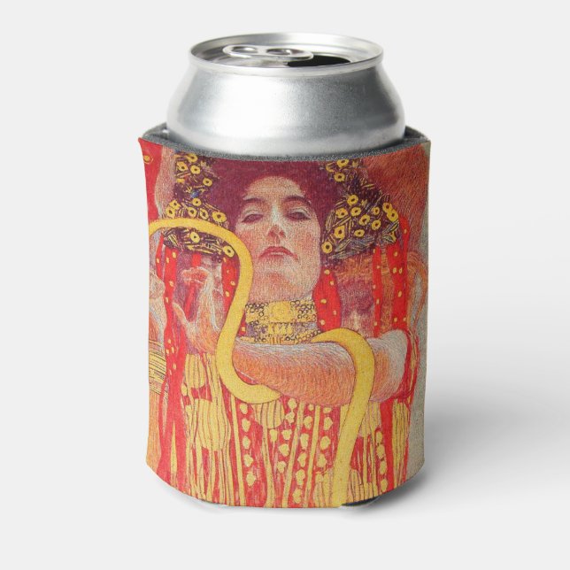 Gustav Klimt Red Woman Gold Snake Painting Can Cooler (Can Back)