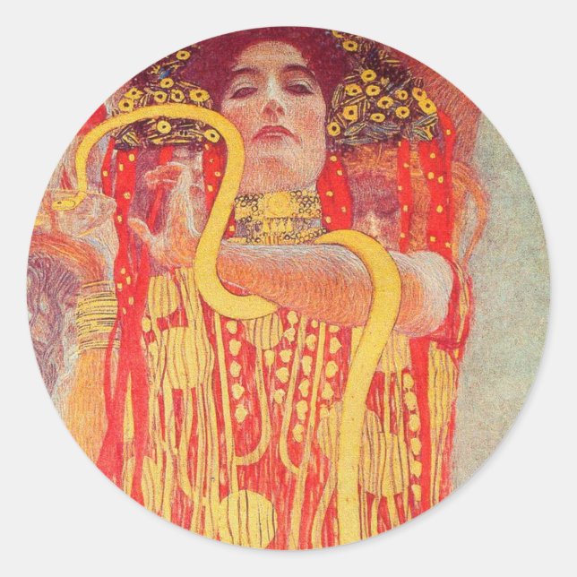 Gustav Klimt Red Woman Gold Snake Painting Classic Round Sticker (Front)