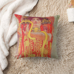 Gustav Klimt Red Woman Gold Snake Painting Cushion