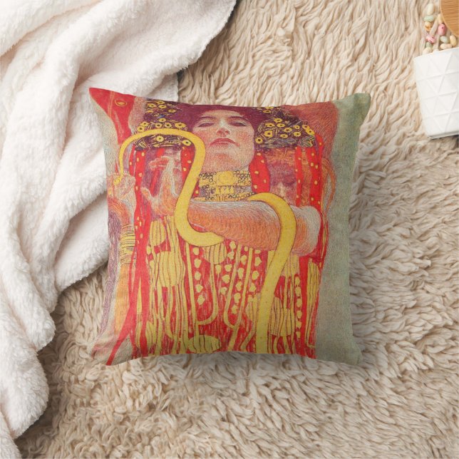 Gustav Klimt Red Woman Gold Snake Painting Cushion (Blanket)