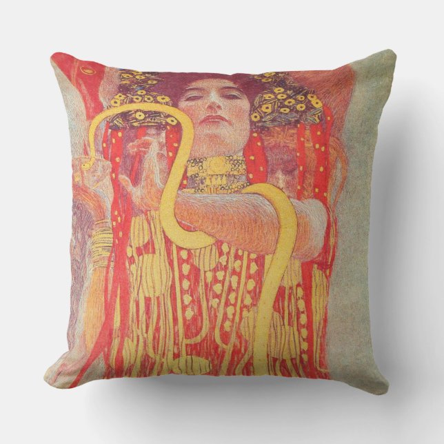 Gustav Klimt Red Woman Gold Snake Painting Cushion (Front)