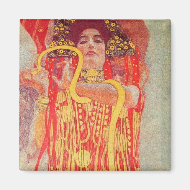 Gustav Klimt Red Woman Gold Snake Painting Magnet (Front)