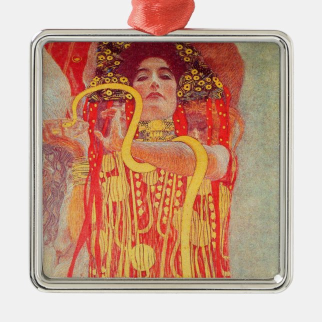 Gustav Klimt Red Woman Gold Snake Painting Metal Tree Decoration (Front)